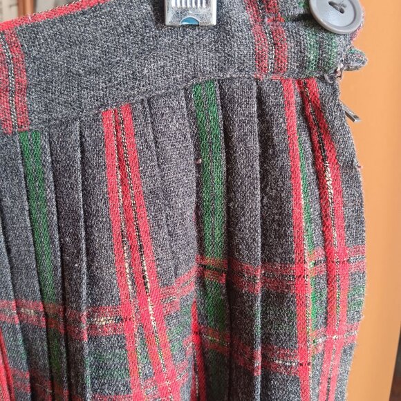 Vintage Women's Skirt Pleated 27W 1950s Shadow Plaid Sock Hop Wool Atomic 27" Sm - Picture 3 of 8
